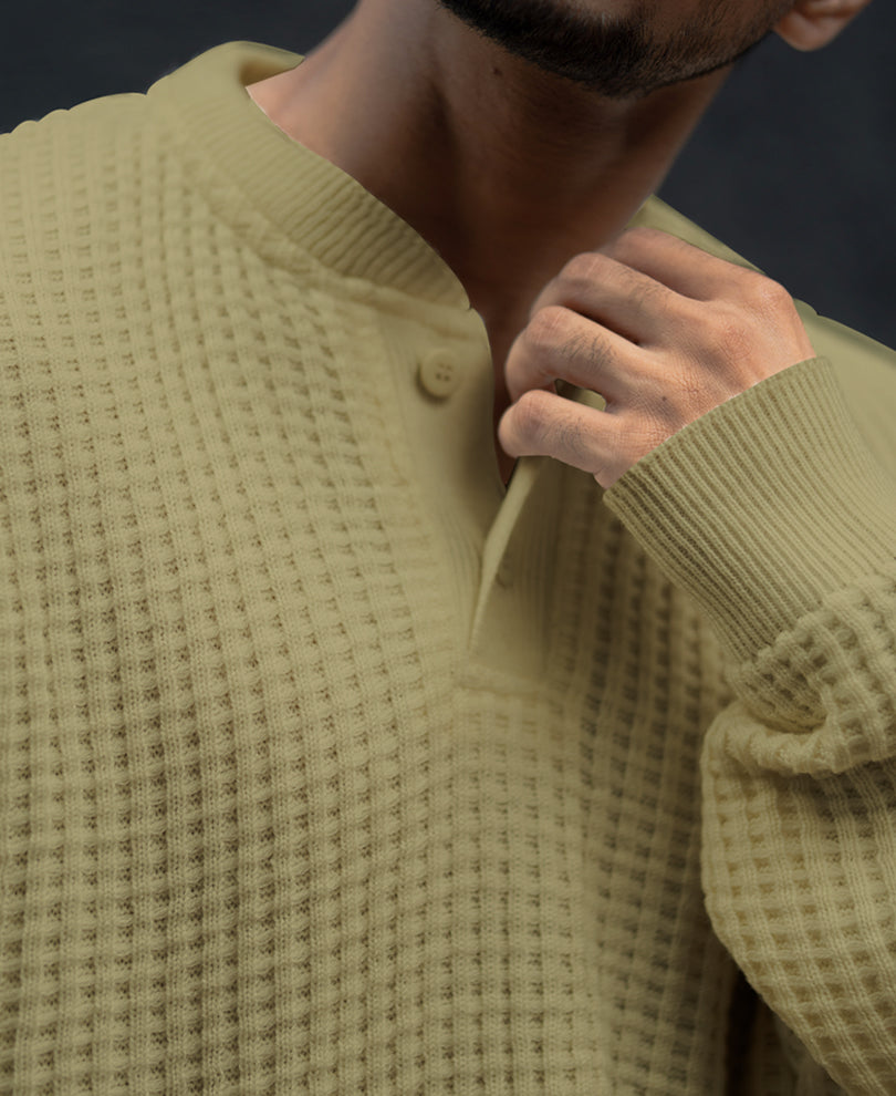 Olive Structured Full Sleeves T-Shirt