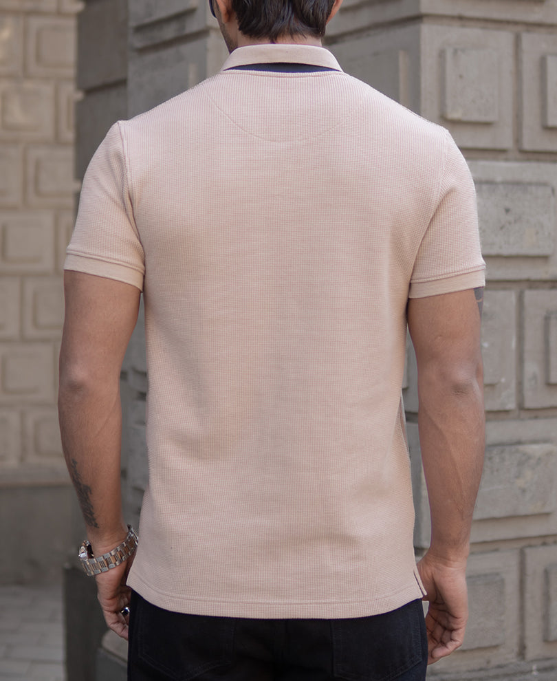 Beige Chunky Half Sleeves Regular Fit T-Shirt