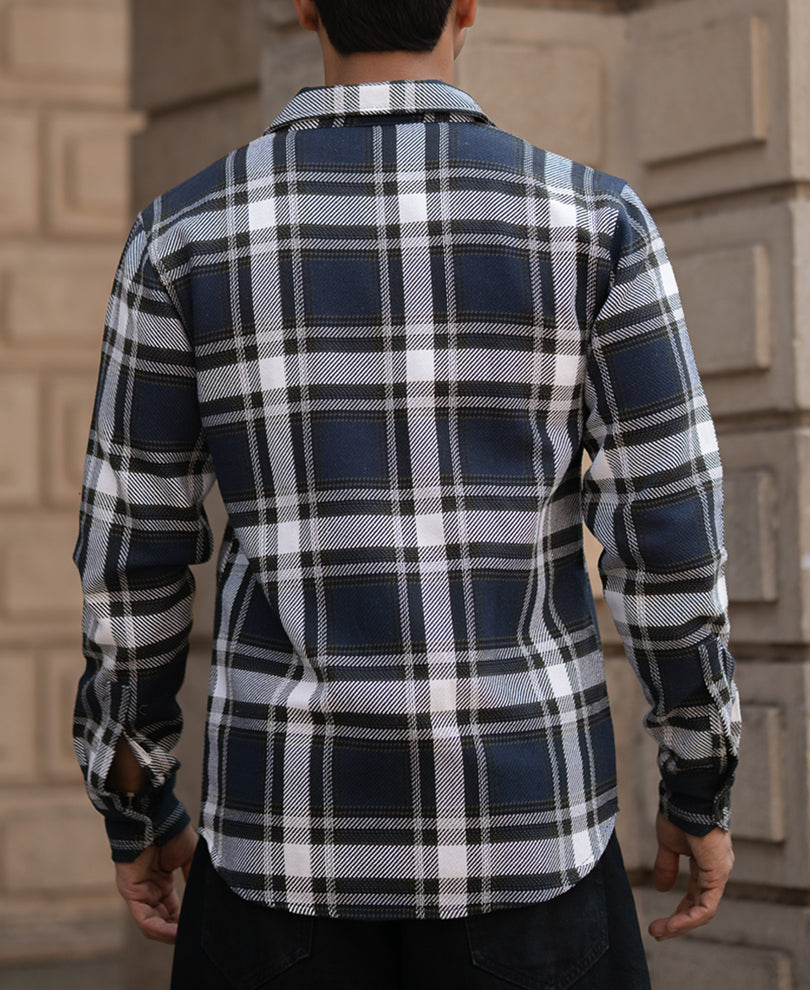 Navy Checks Zipper Shirt