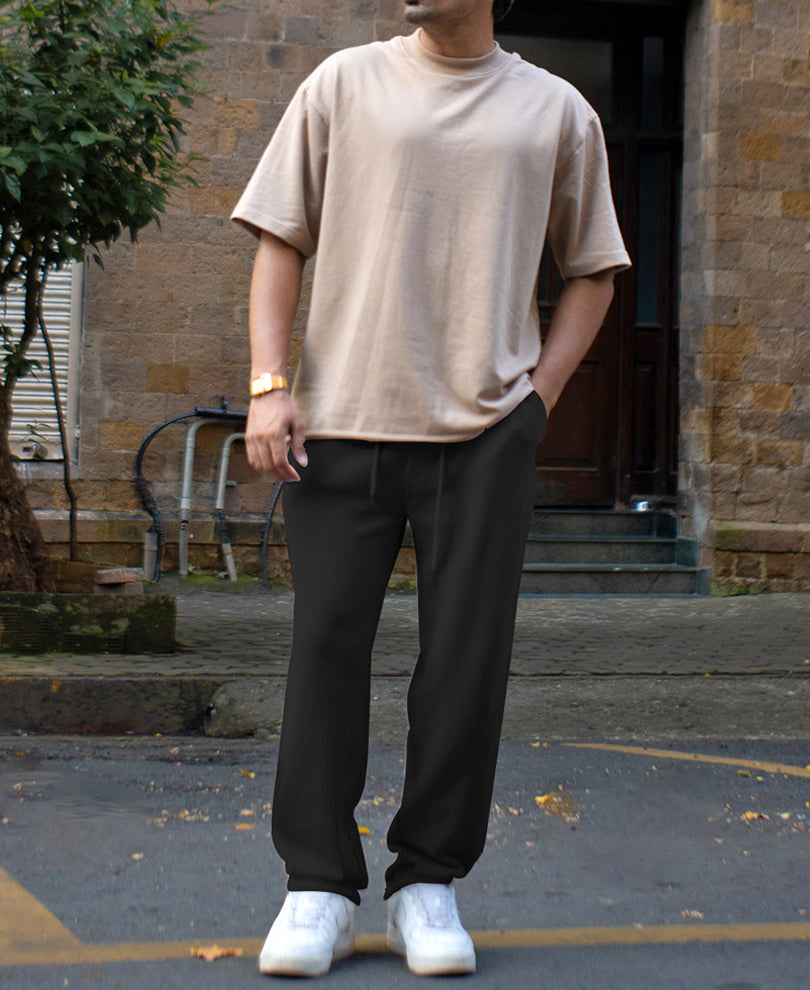 Black Corduroy Regular Fit Track Pant