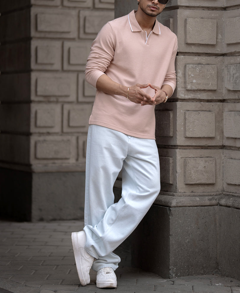 Dusty Peach Knitted Polo T-Shirt