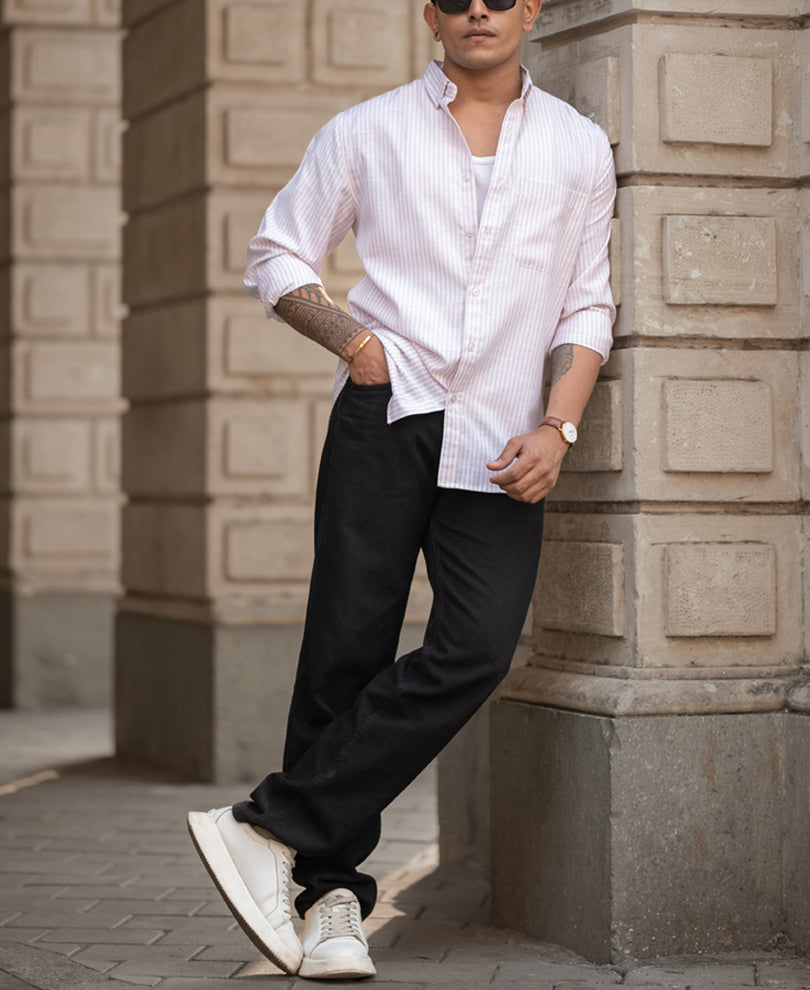 Dusty Pink Striped Shirt.