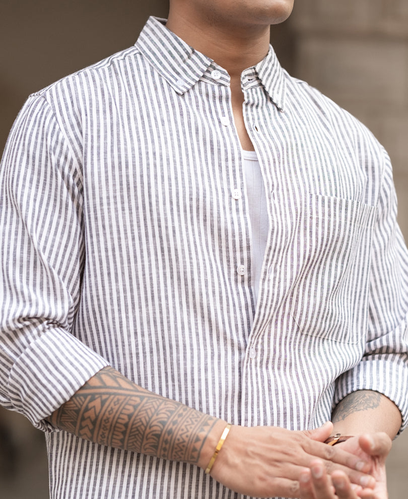 Black Striped Shirt With Pockets