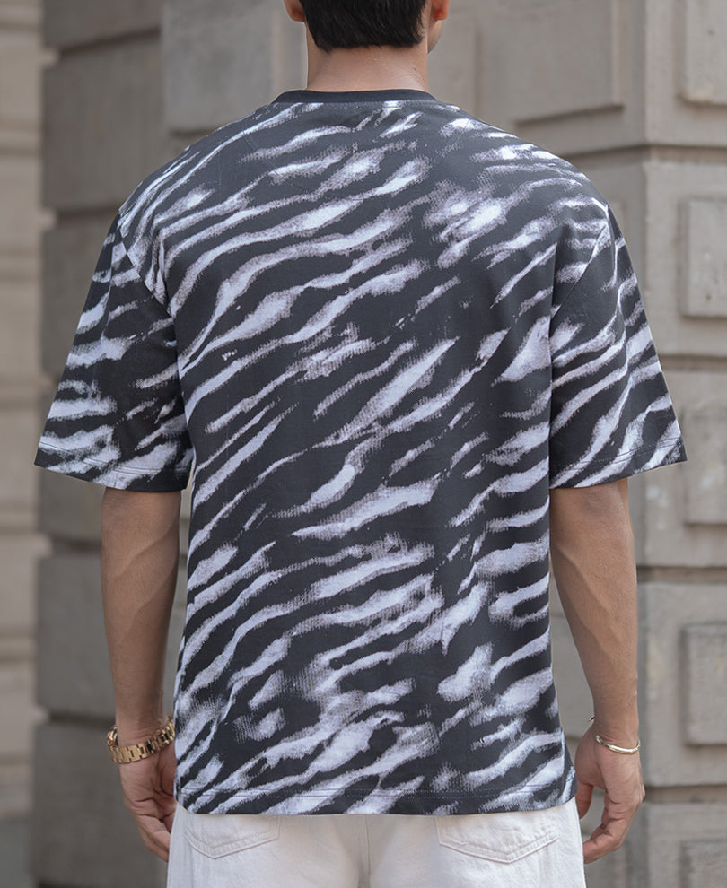 Black Abstract Print Oversized T-Shirt