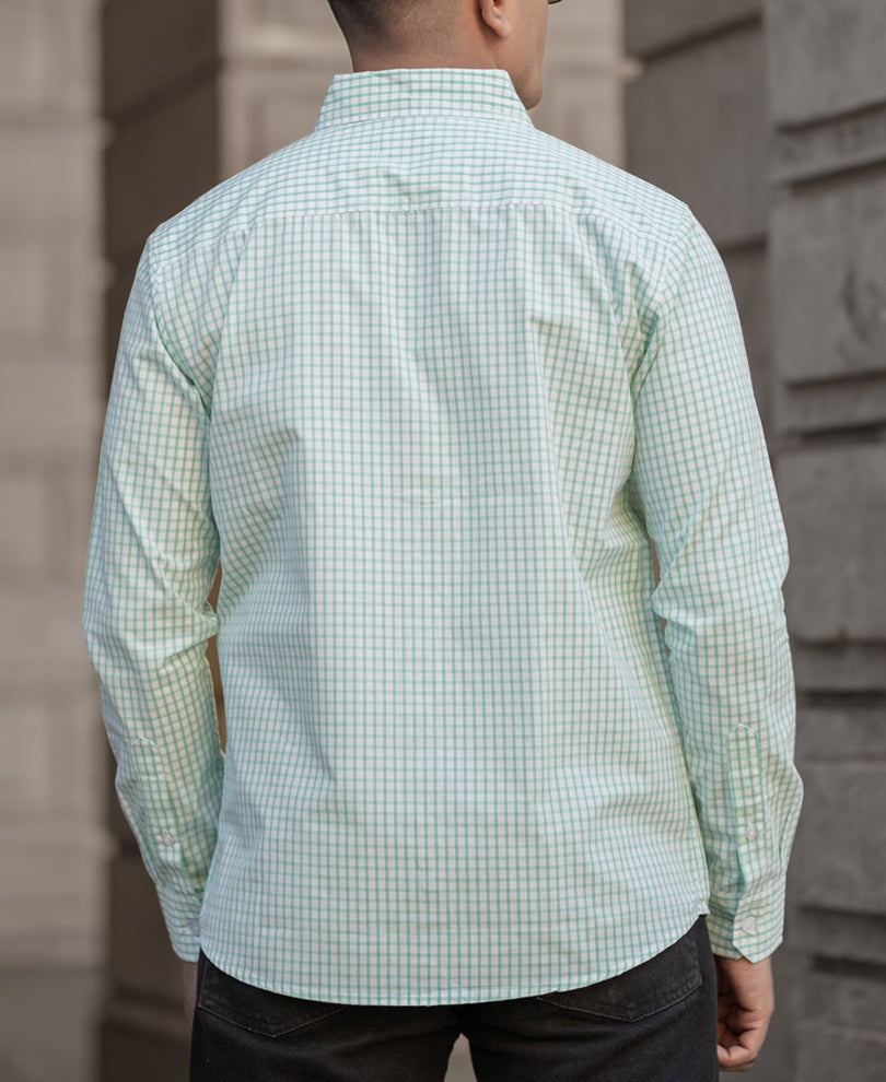 Green Small Checked Regular Fit Full Sleeves Shirt