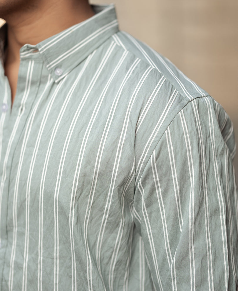 Green Stripes Regular Fit Full Sleeves Shirt
