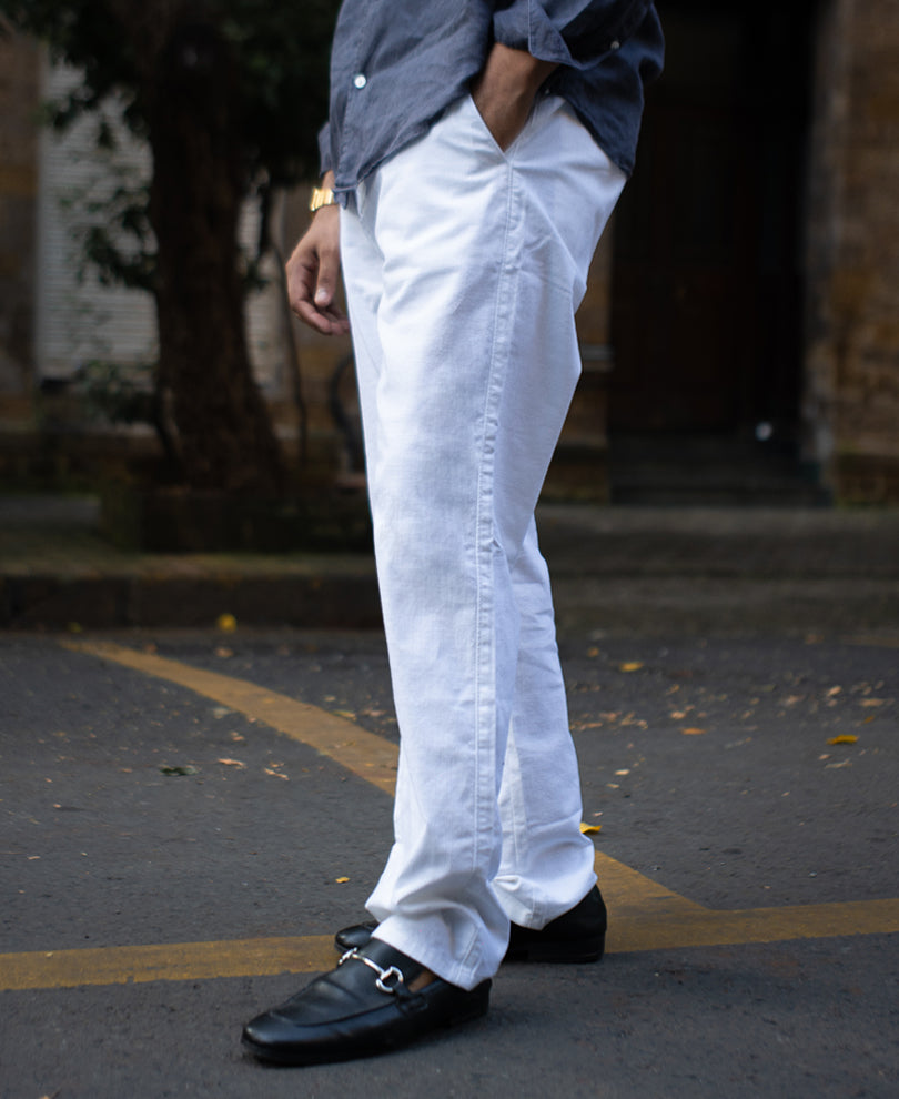 White Regular Fit Cotton Pants