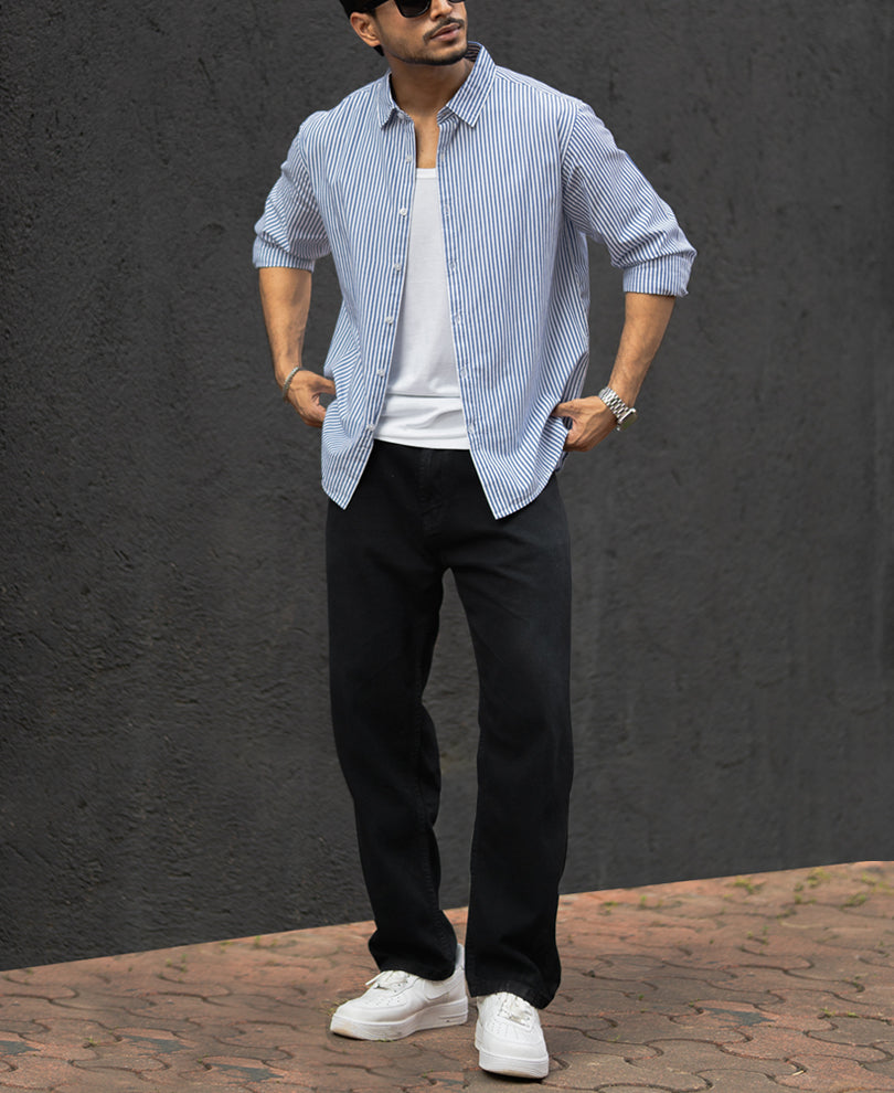 Blue And White Stripes Full Sleeves Regular Fit Shirt