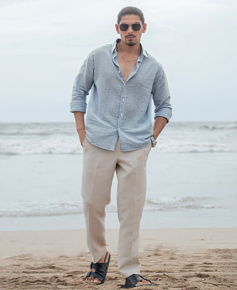 Blue Striped Full Sleeves Regular Fit Shirt