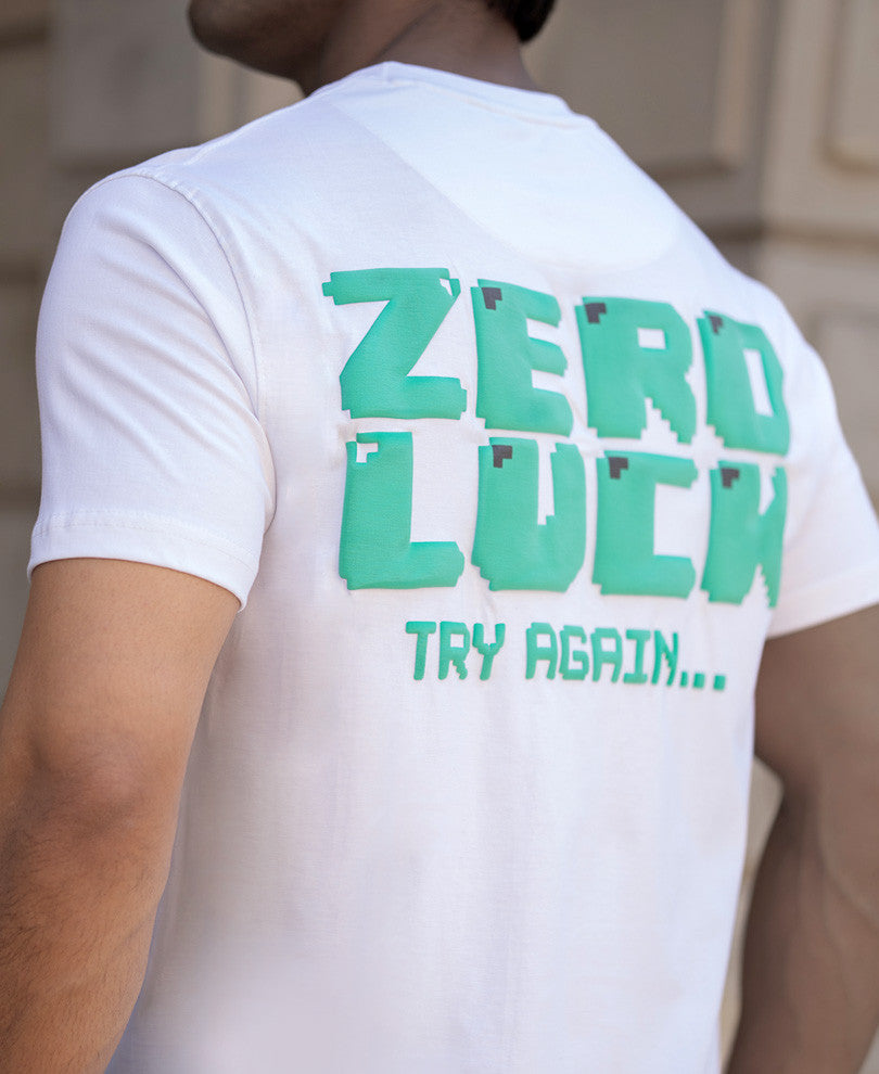 White Zero Luck Print Regular Fit Half Sleeves T-Shirt