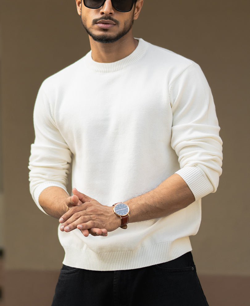 White Regular Fit Full Sleeves T-Shirt