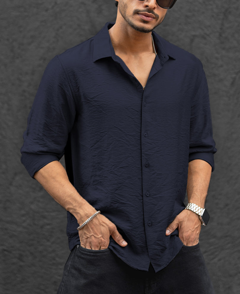 Basic Blue Regular Fit Full Sleeves Shirt