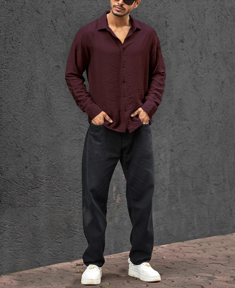 Wine Plain Regular Fit Full Sleeves Shirt