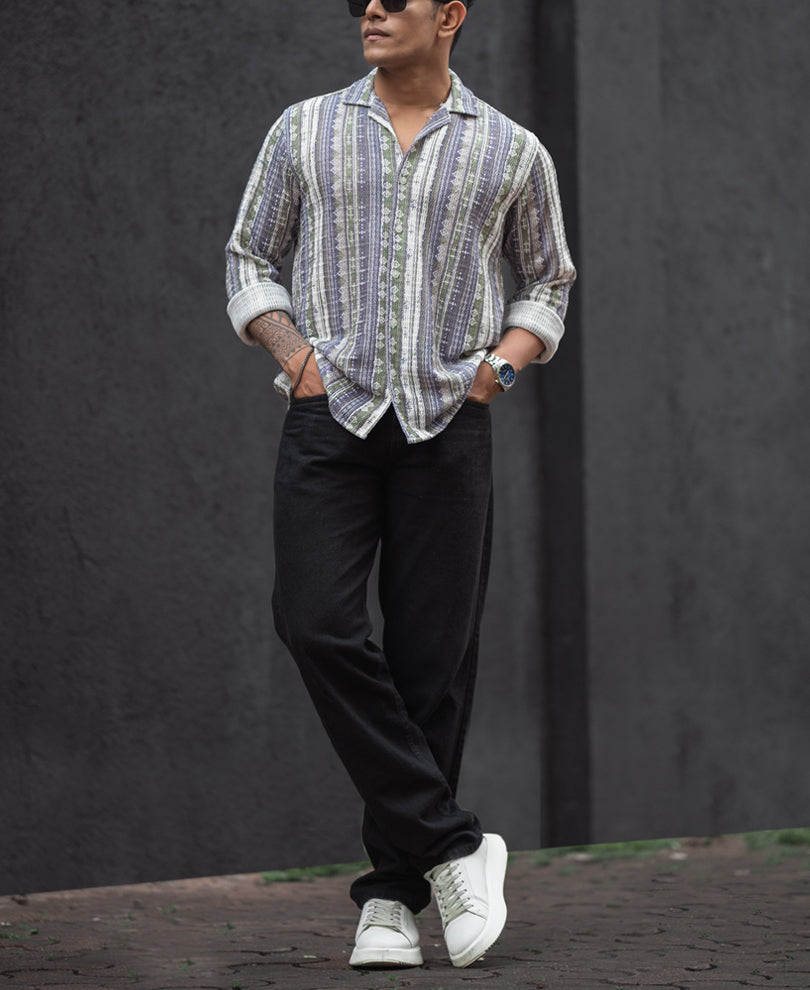 Multicolour Striped Regular Fit Full Sleeves Shirt