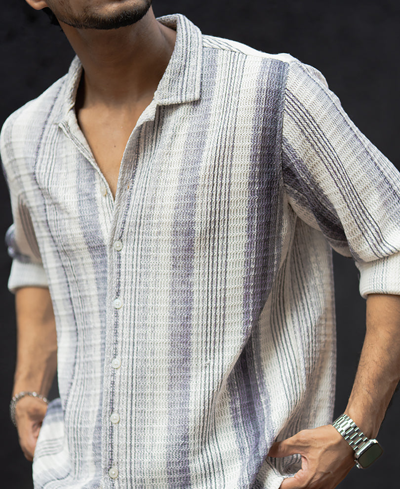 White And Grey Full Sleeves Regular Fit Shirt