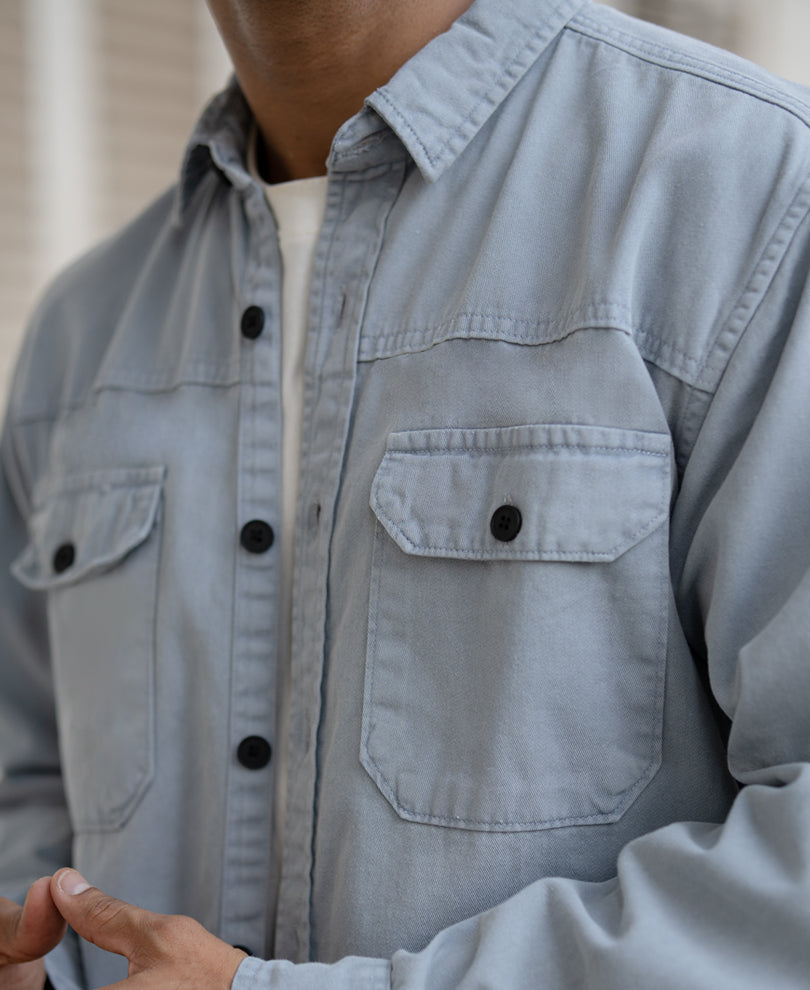 Light Grey Denim Regular Fit Full Sleeves Shirt