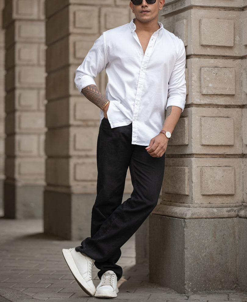 Basic White Regular Fit Full Sleeves Shirt