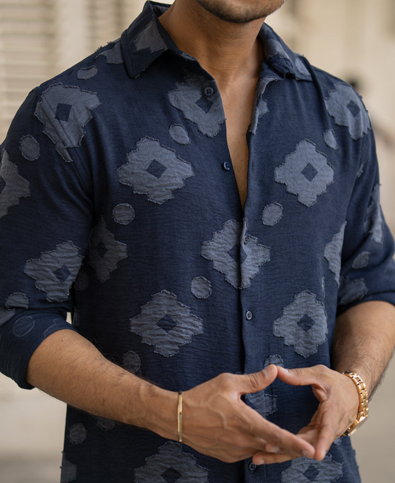 Navy Geometric Jacquard Shirt