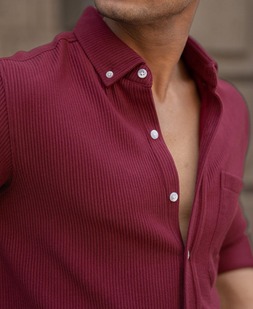 Maroon Corduroy Regular Full Sleeves Shirt