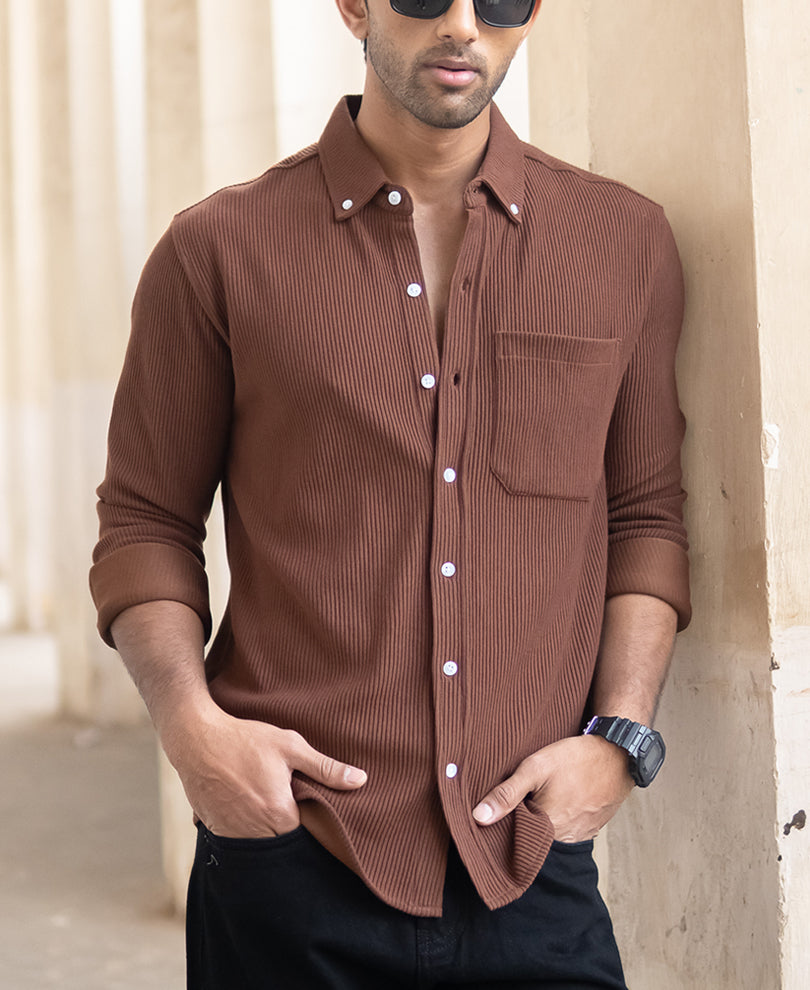 Cocoa Brown Regular Fit Full Sleeve Shirt