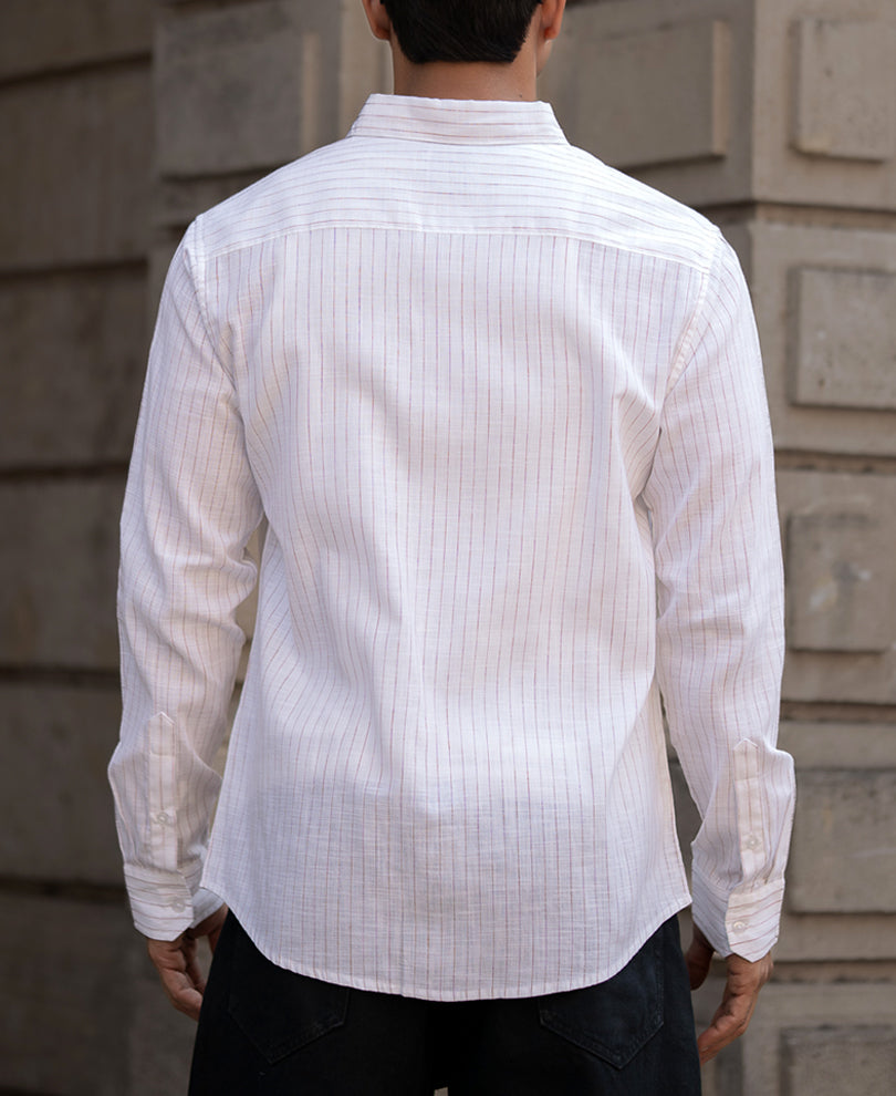 White And Beige Full Sleeves Regular Fit Shirt