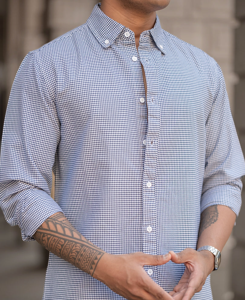 Navy Micro Check Lightweight Shirt