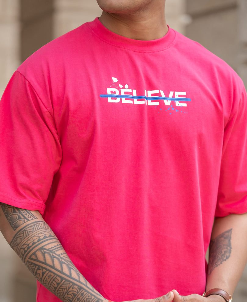 Pink Printed Oversized Half Sleeves T-Shirt