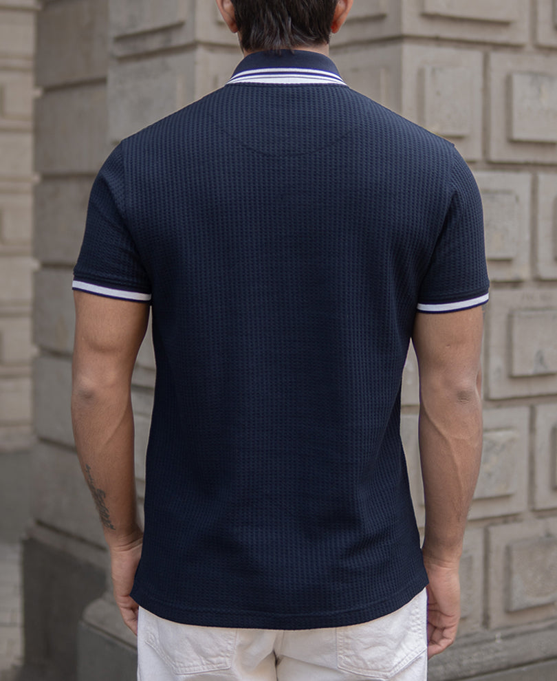 Navy Structured Polo T-Shirt