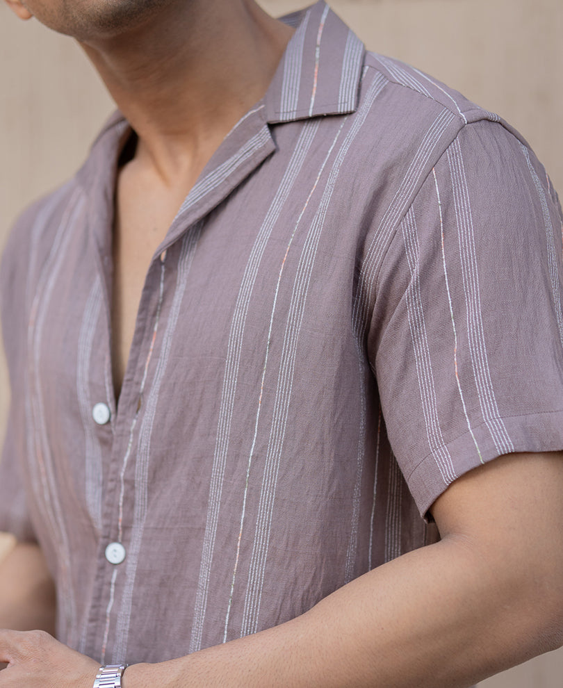 Dk Brown Micro Striped Flowy Shirt