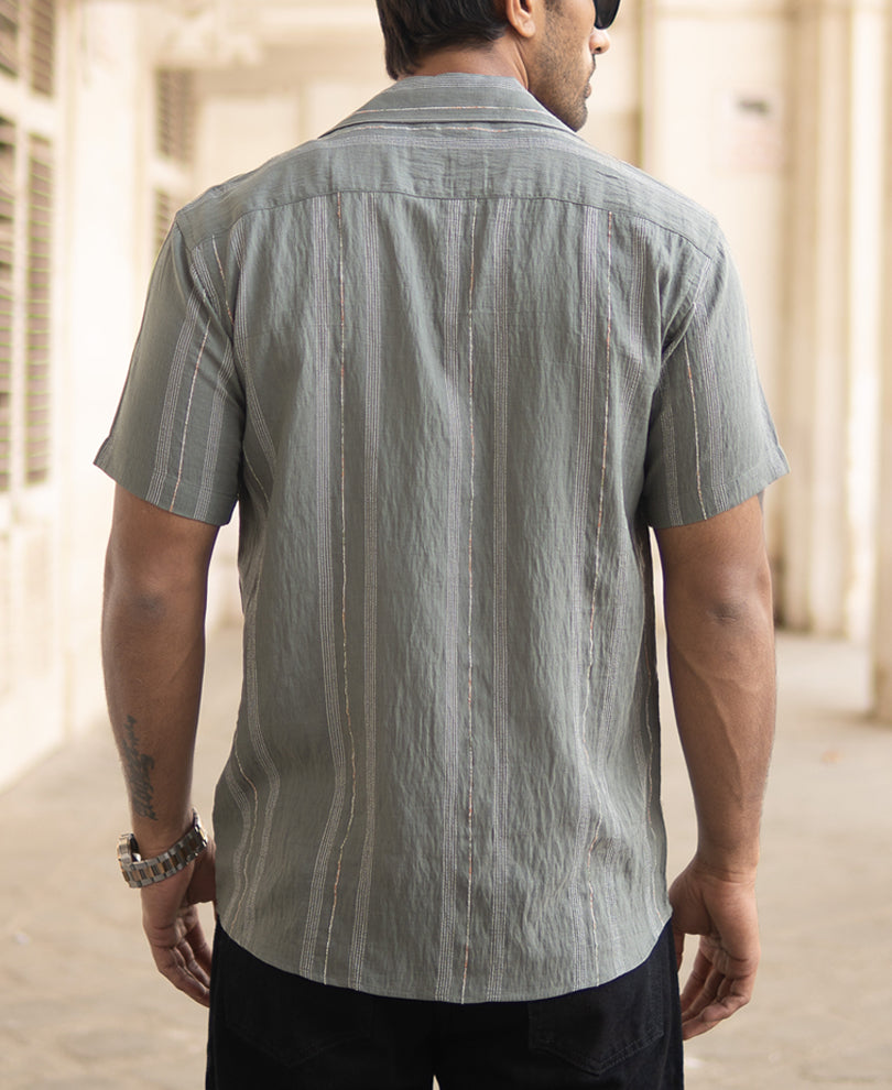 Green Micro Striped Flowy Shirt
