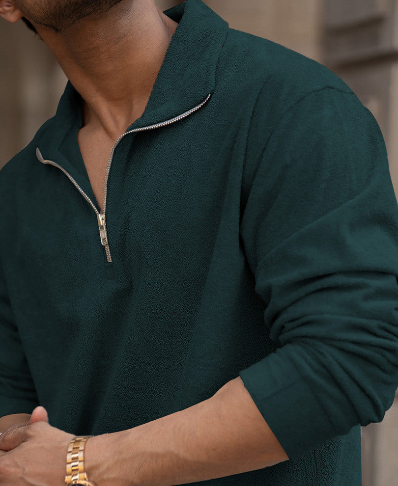Teal Quarter Zip Polo T-Shirt