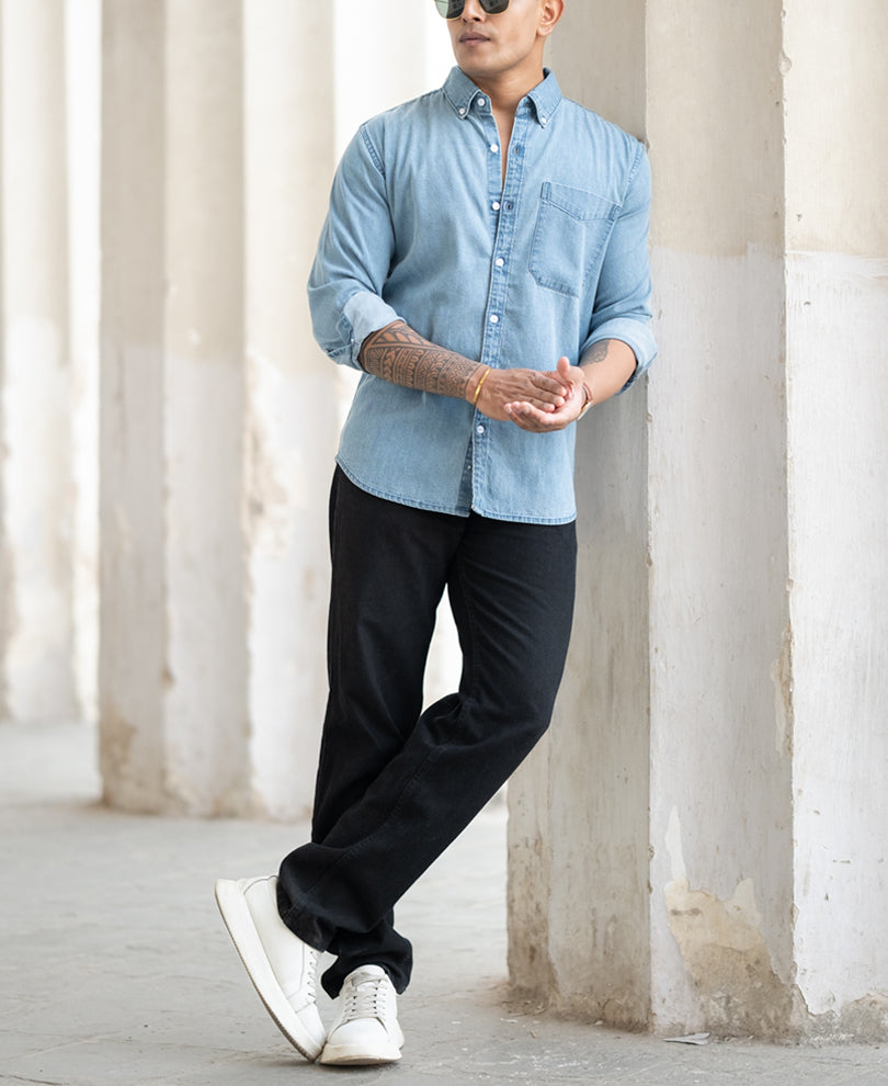 Light Blue Plain Regular Fit Shirt