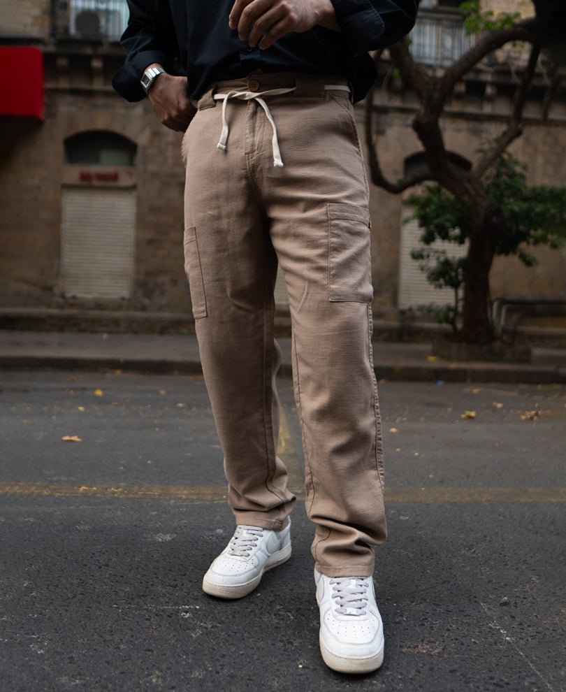Beige Cotton Cargo Trousers