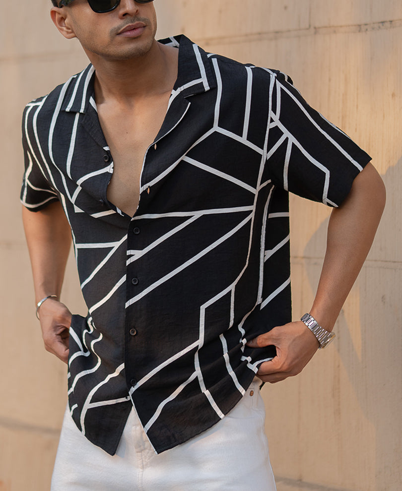 Black Macro Geometric Print Shirt