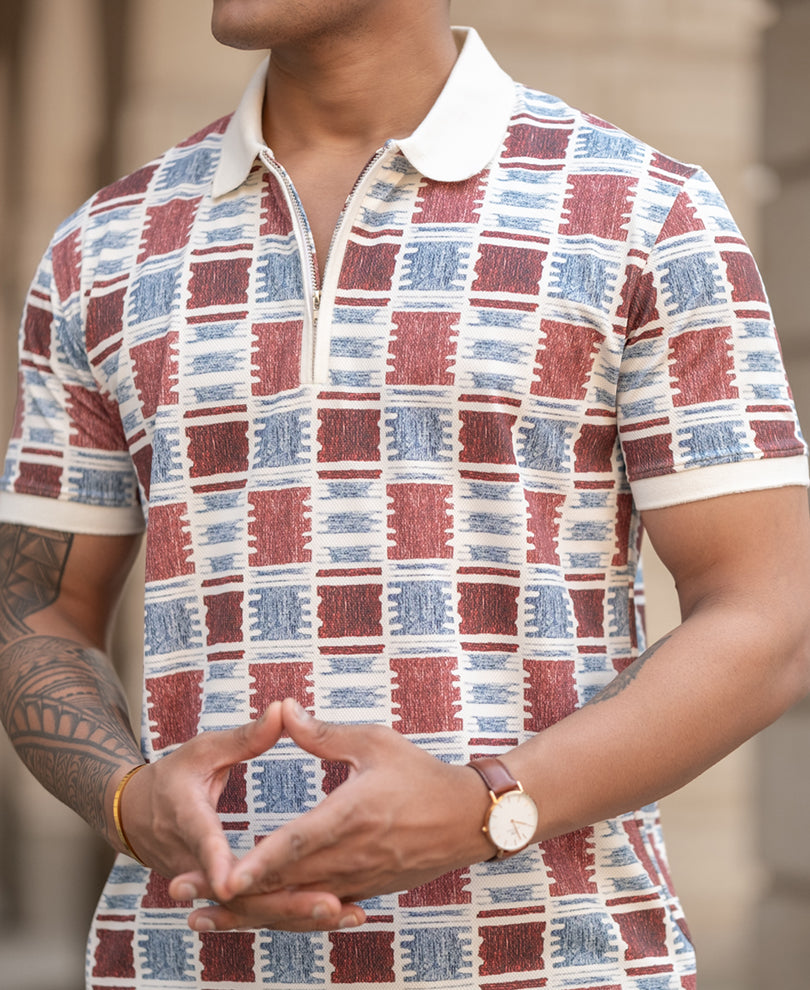 Geometric Print Polo T-Shirt Regular Fit