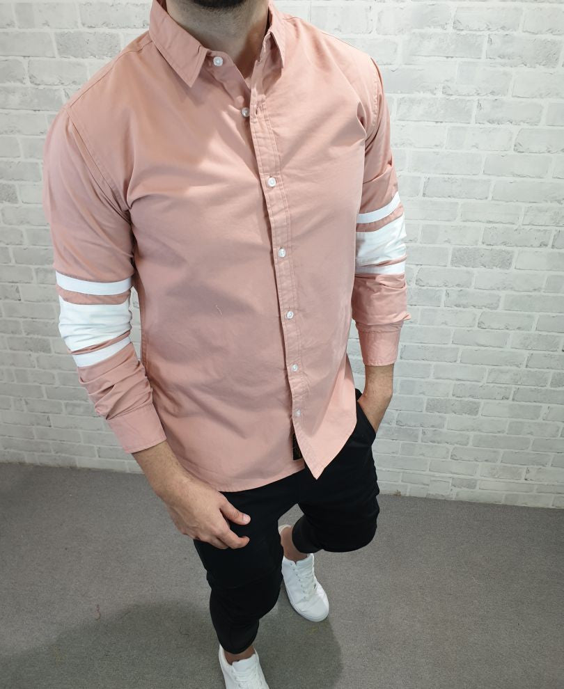 Peach Hand Stripes Full Sleeves Shirt