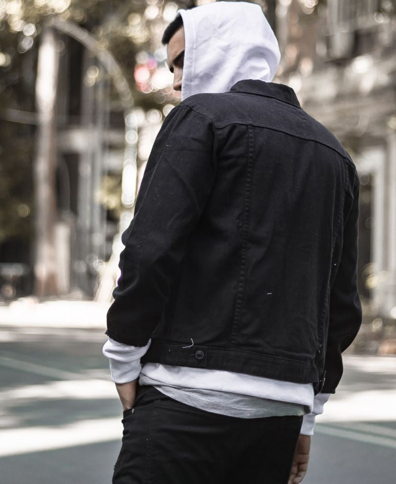 Black Denim Jacket With Hood