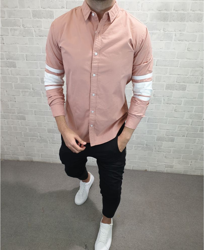 Peach Hand Stripes Full Sleeves Shirt