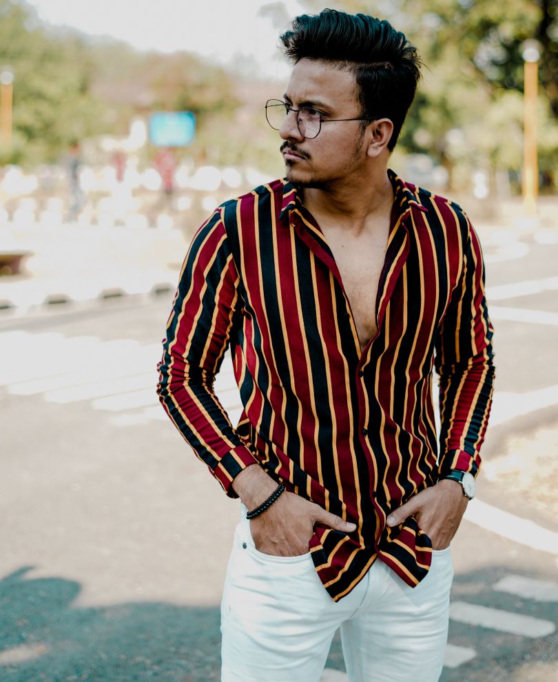 Mustard And Blue Button Style Full Sleeves T Shirt