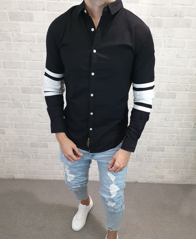 Black Hand Stripes Full Sleeves Shirt