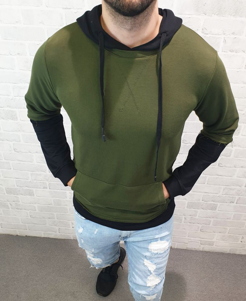 Olive Green  Plain Hood Full Sleeves T Shirt