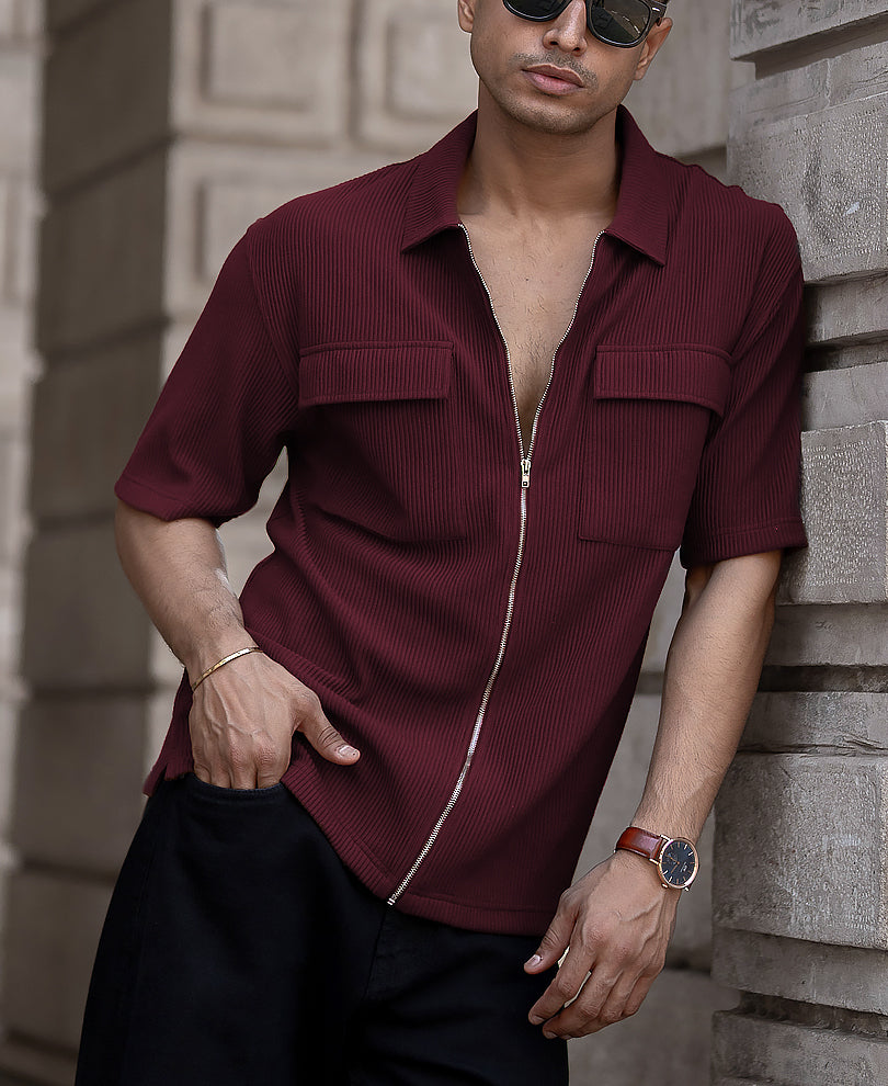 Maroon Oversized Half Sleeves Shirt