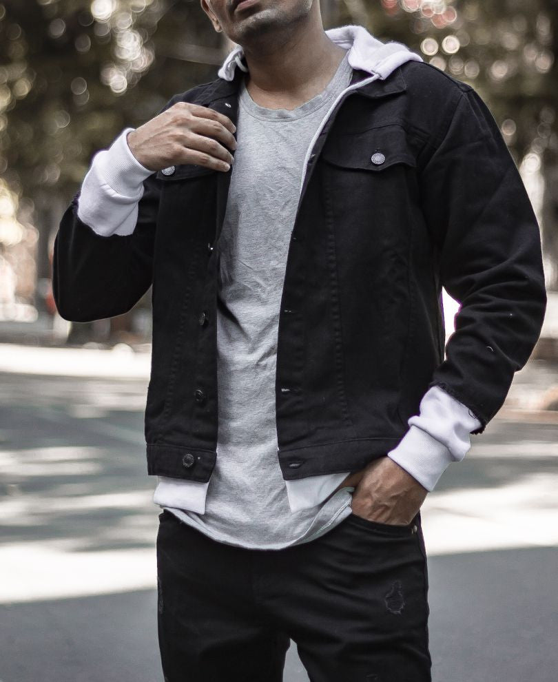 Black Denim Jacket With Hood