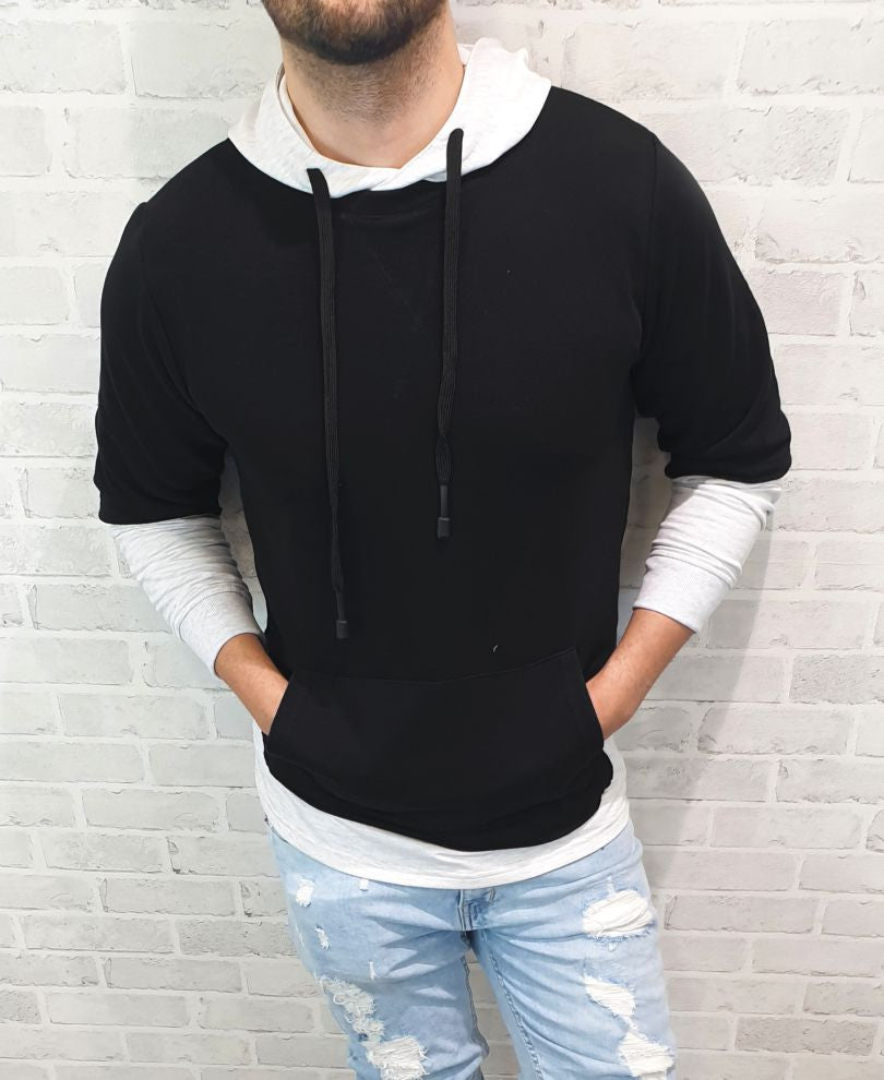 Black  Plain Hood Full Sleeves T Shirt D