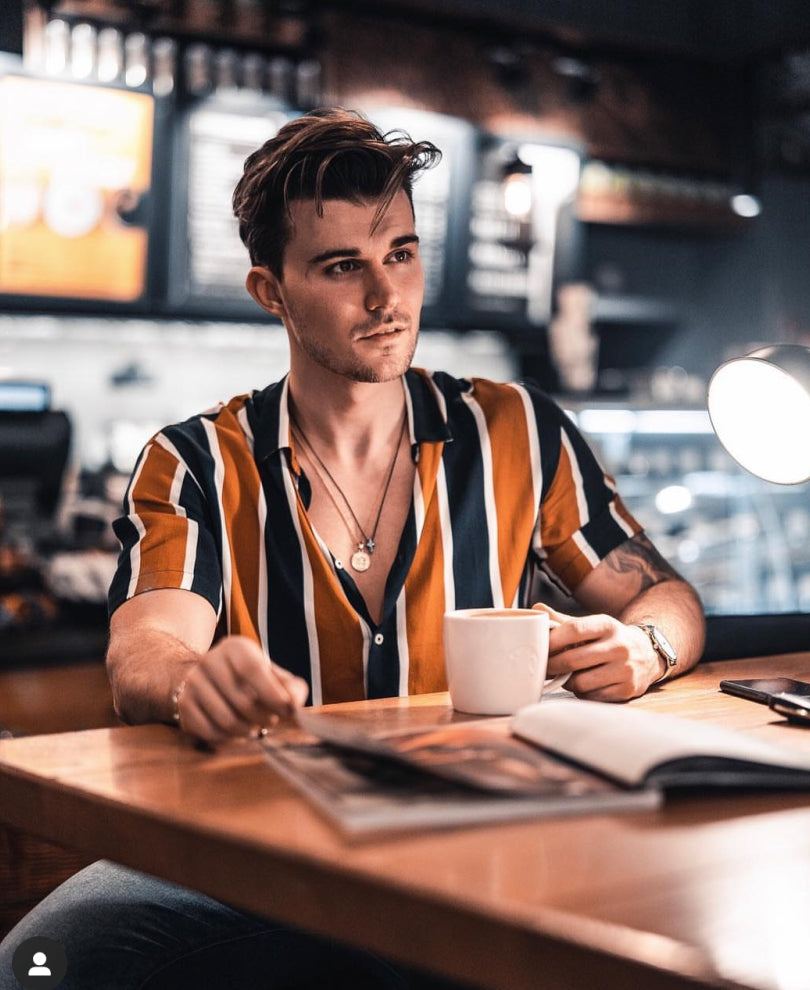 Mustard And Olive Green Stripes Print Half Sleeves Shirt