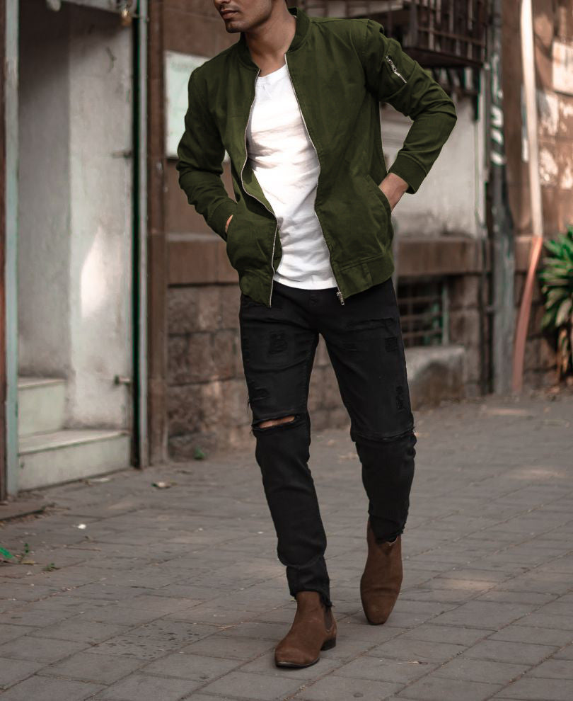 Mens Olive Green Bomber Jacket