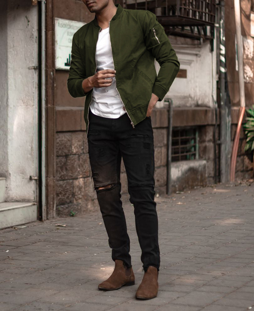 Mens Olive Green Bomber Jacket