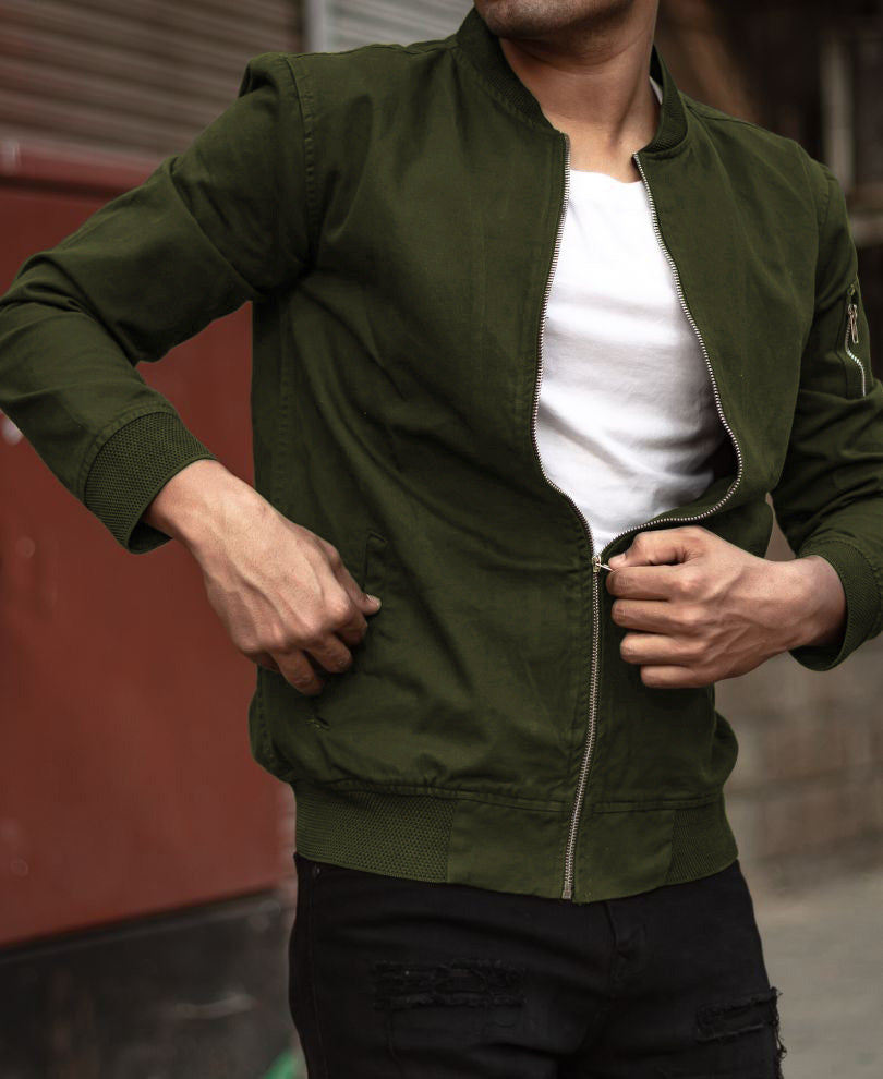 Mens Olive Green Bomber Jacket