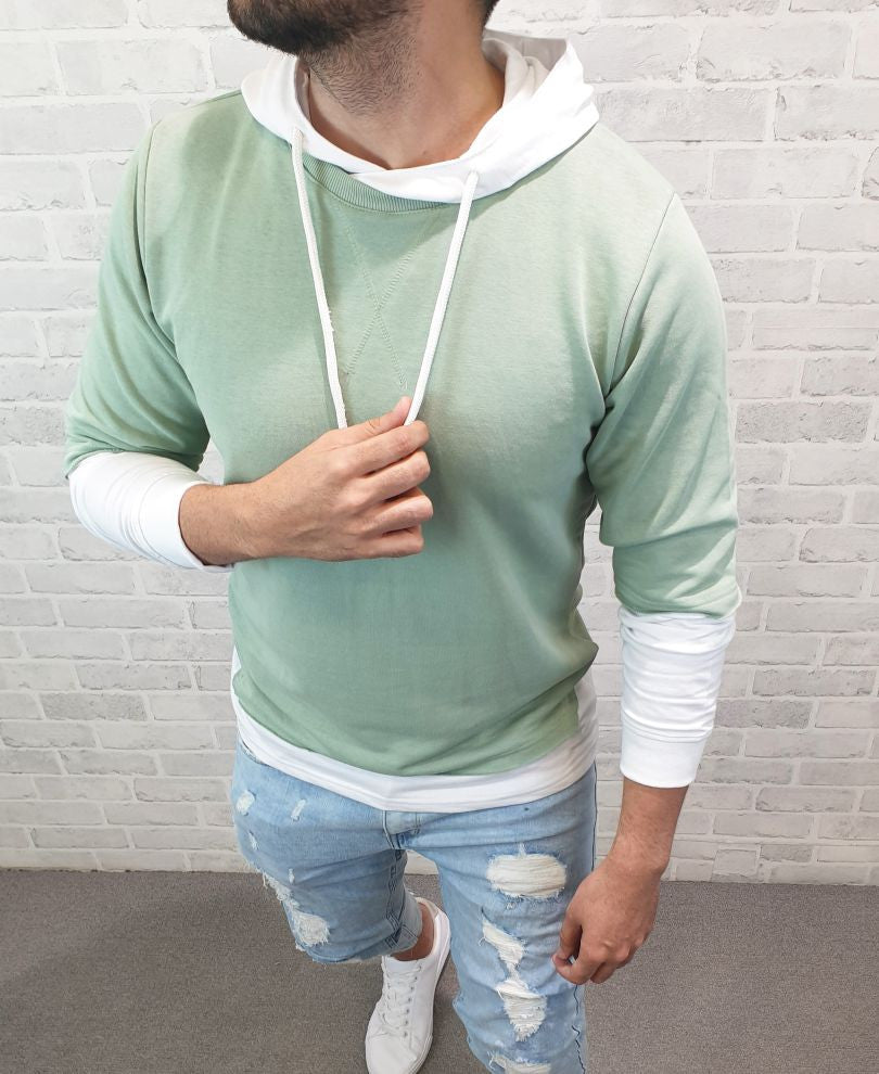 Light Green Plain Hood Full Sleeves T Shirt