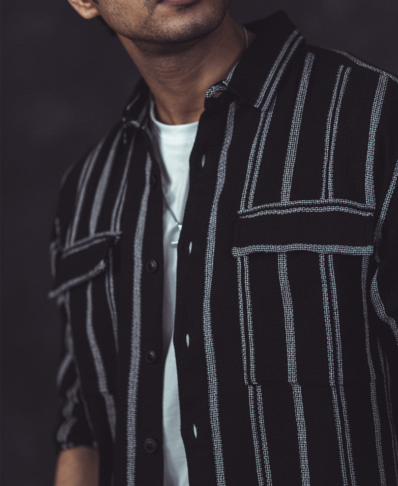 Black and White Vertical Striped Shacket Oversized Shirt